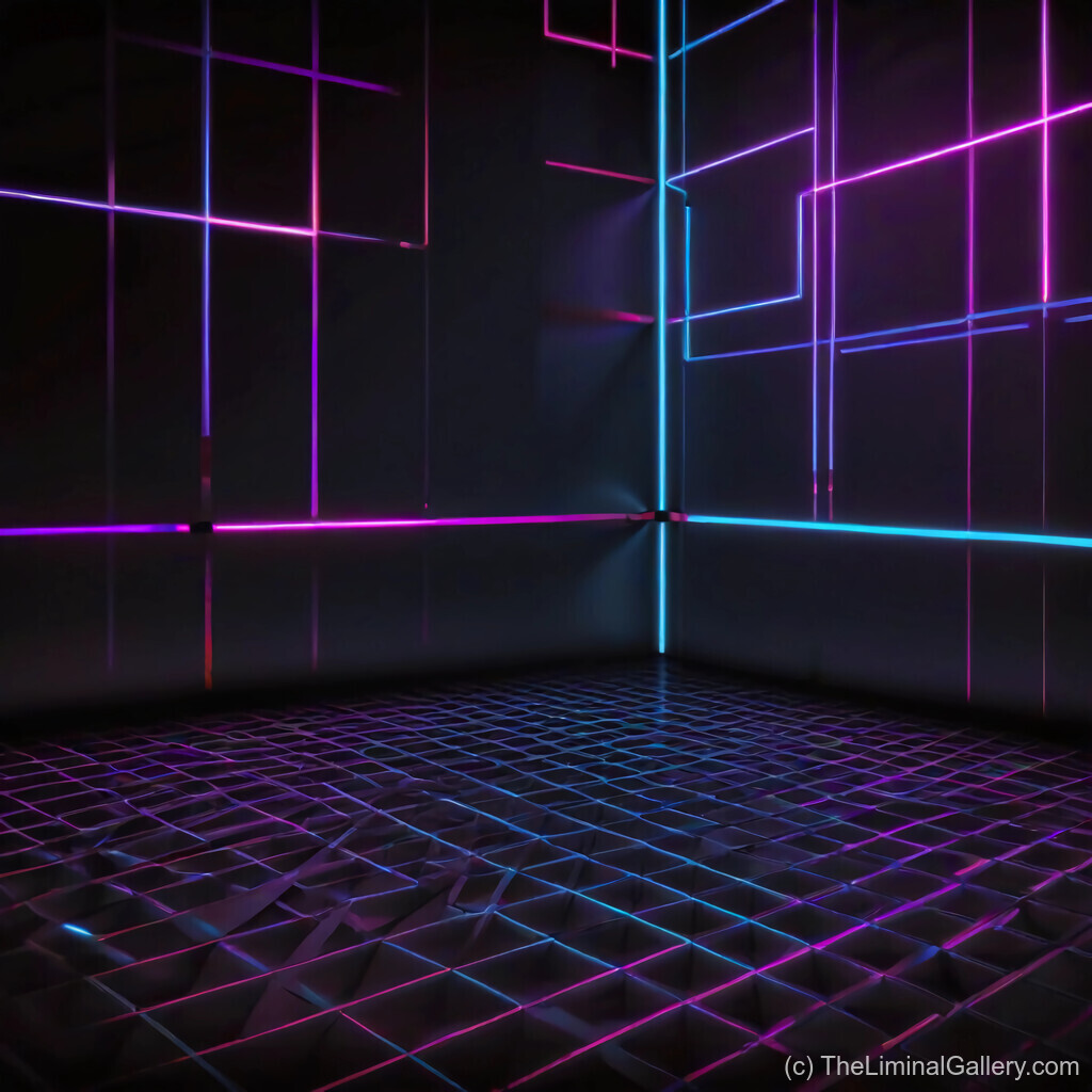 A moody synthwave depiction of a neon-lit room evoking a cyberpunk matrix-like atmosphere.